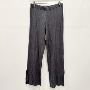 Calligraphie Grey Ribbed Knit Wide Leg Pants Ankle Slit Large